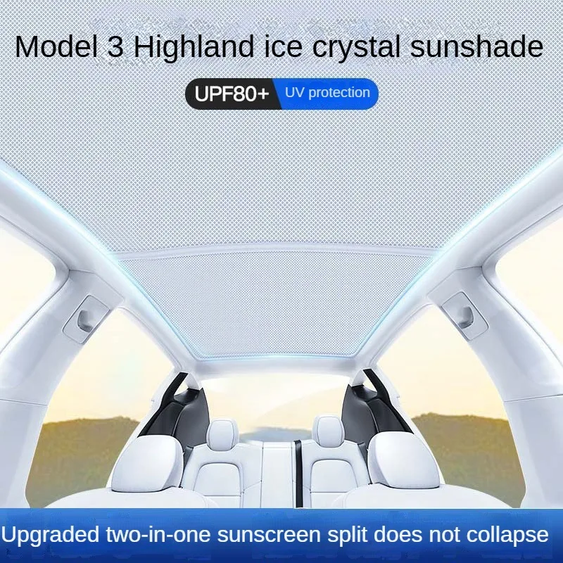

Ice Cloth Buckle Sun Shades Sun Roof Sunshade For Tesla New Model 3 Highland 2024 Front Rear Sunroof Skylight Car Accessories