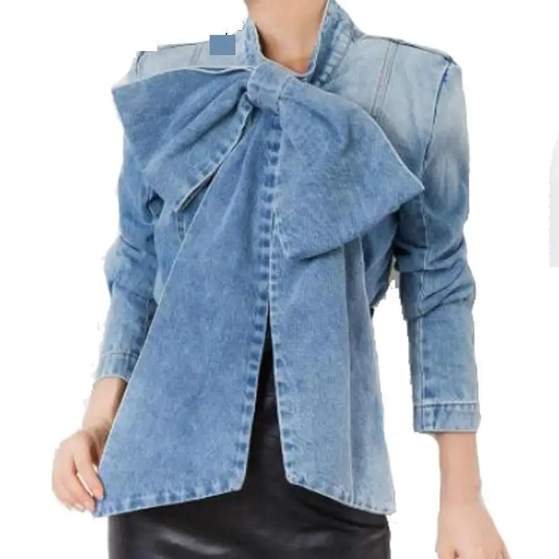 Yuerwang Women Blouse Denim blouse Long Sleeve Jean Blouses Retro Bow Women Shirt All Match Ladies Tops Spring Top 2022 Fashion