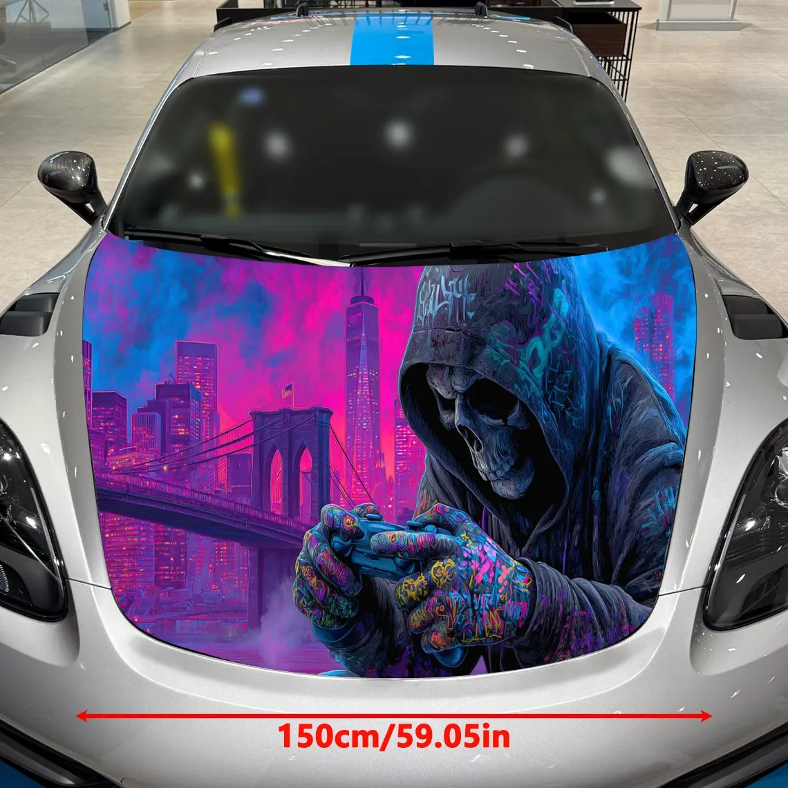 Cyber Neon Reaper Print car hood stickers, waterproof self-adhesive, scratch resistant, easy to stick, durable car PVC stickers,