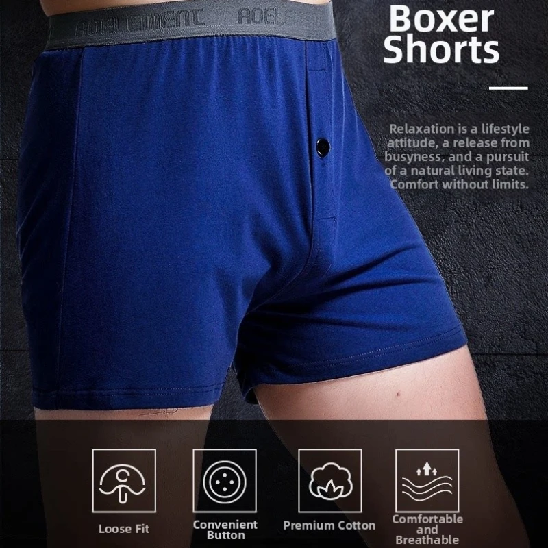 Boxer Shorts for Men Summer Plus Size Loose Solid Color Mid‑Waist Aro Pants Casual Sleep Cotton Underwear Home Lounge Shorts view 3