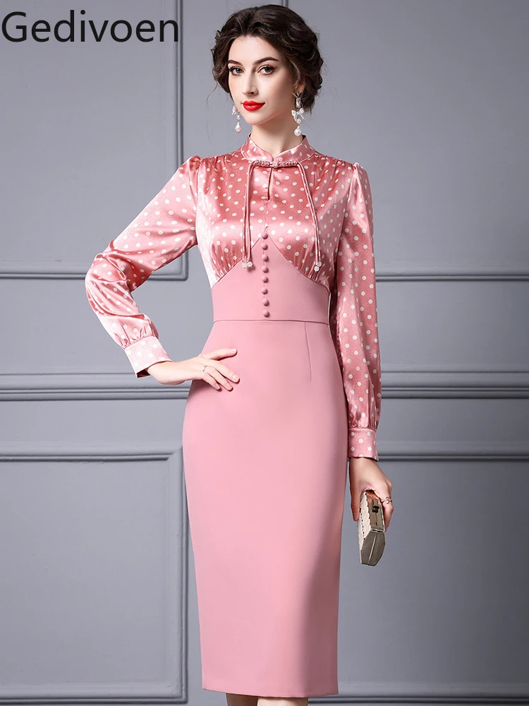 Gedivoen Summer Fashion Runway New Designer Chinese Style Dress Bow PATCHWORK Dot Elegant Chinese Style Dress