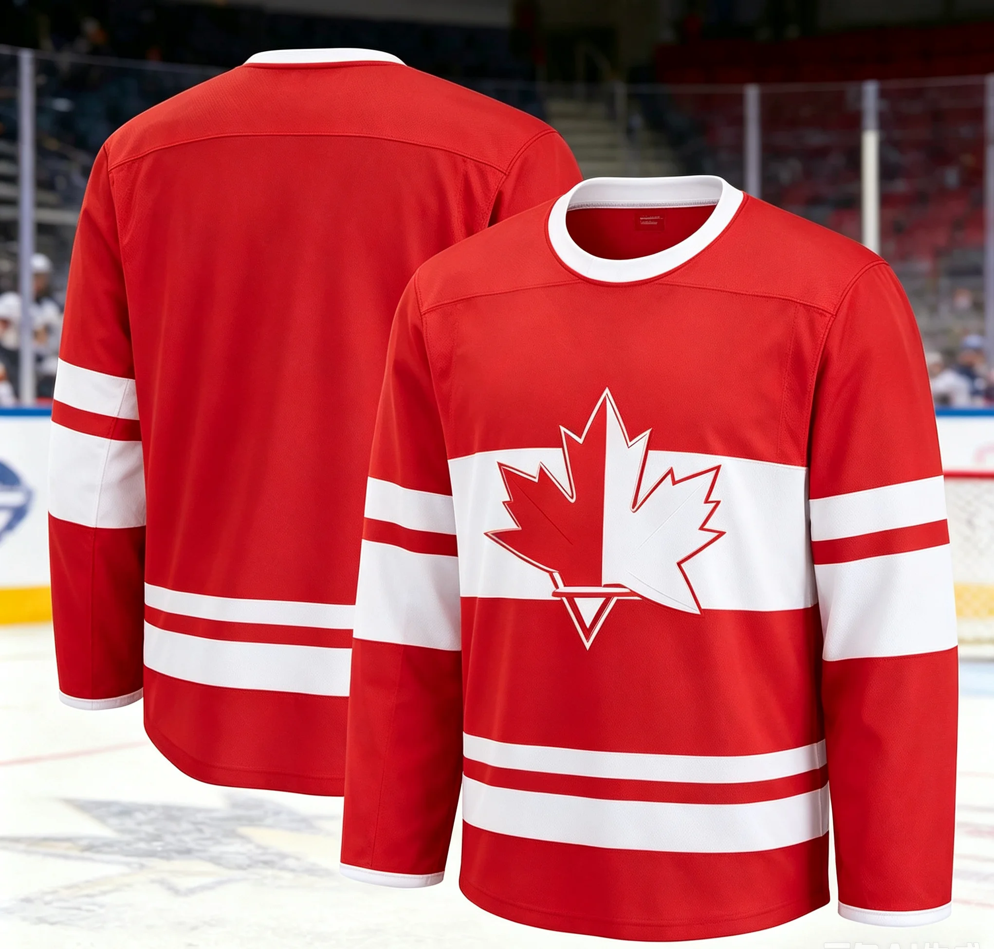 Canada Maple Leaf Print Ice Hockey Jersey Unisex Long‑Sleeve Casual Sports Fan Top  Breathable Quick‑Dry Polyester Shirt