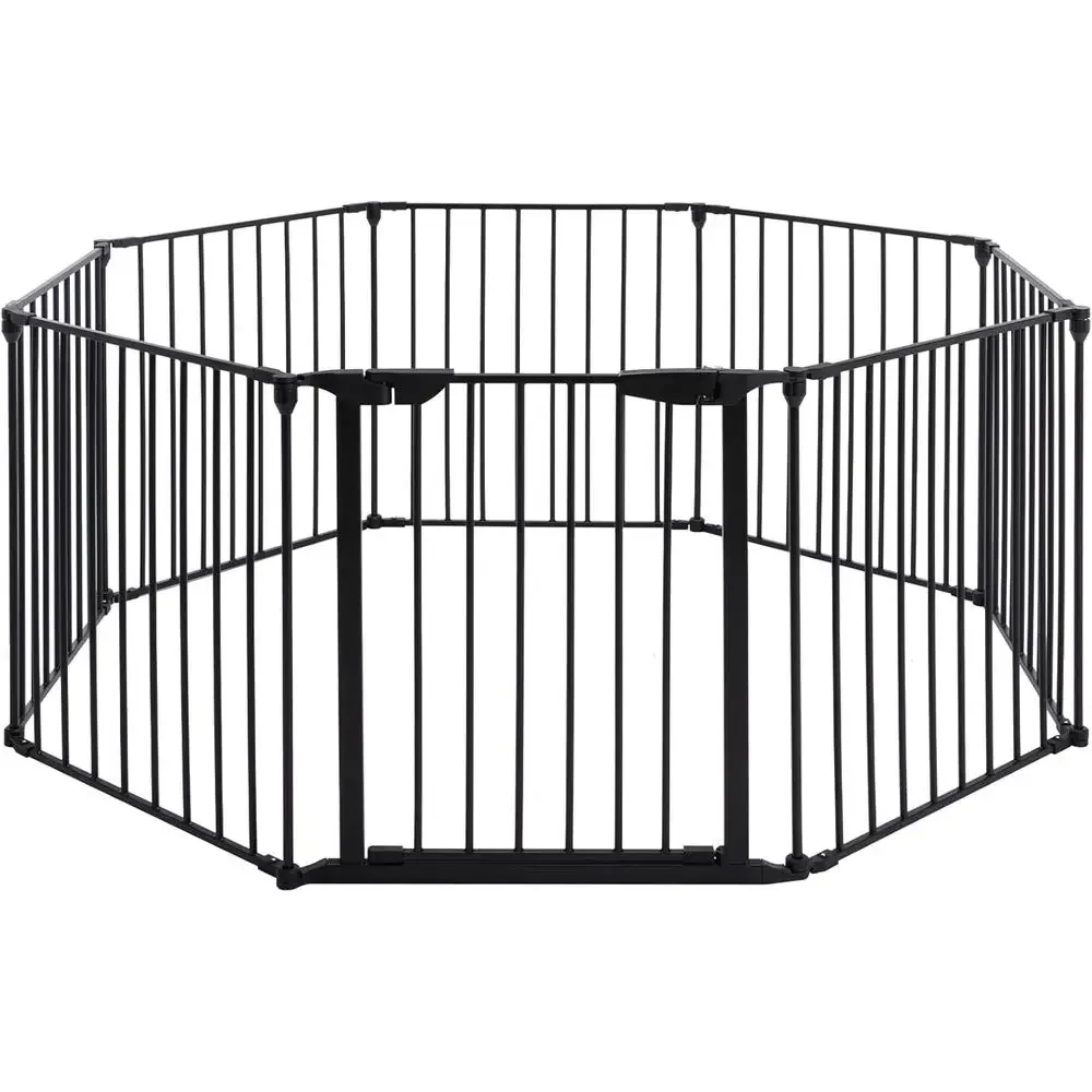 Extra Wide Metal Baby Gate, 8-Panel Playpen, 30 High, Black, for Toddler/Pet Safety