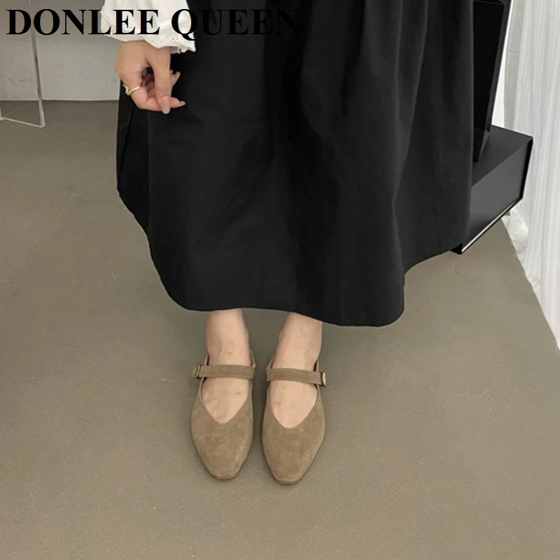 Fashion Mary Jane Shoes Women Flats Ballet Cow Suede Girl Style Ballerina Leather Loafers Retro Moccasin Casual Ladies Ballerins