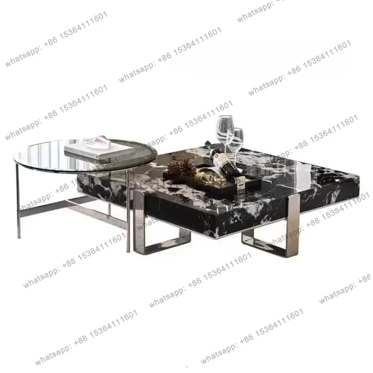 

square Italian minimalist marble coffee table living room household size simple high-end designer