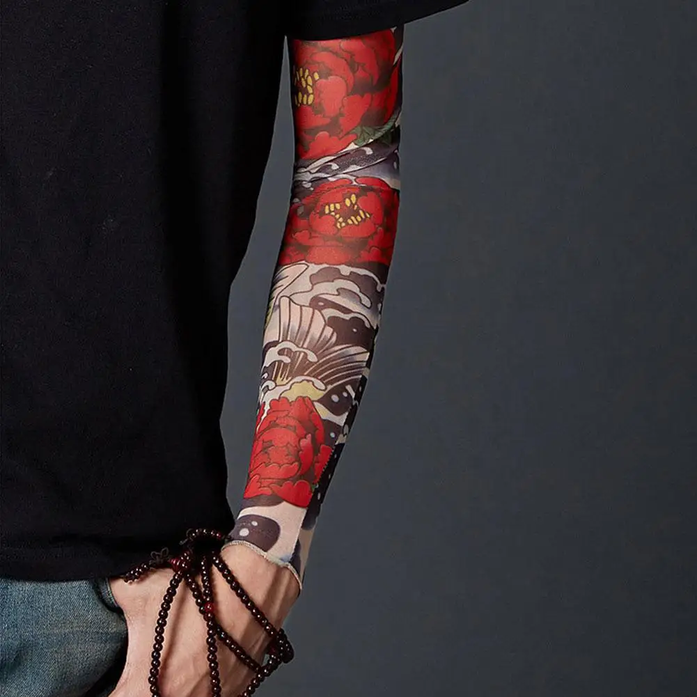 1Pcs Flower Arm Tattoo Sleeve New UV Protection Summer Cooling Cycling Sports Sleeves Sun Protection Seamless Design Outdoor