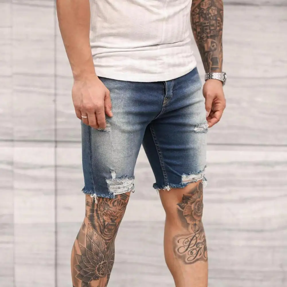 Special  Shorts Summer Clothes Frayed Men Jean Shorts Attractive Knee-length Short Pants for School