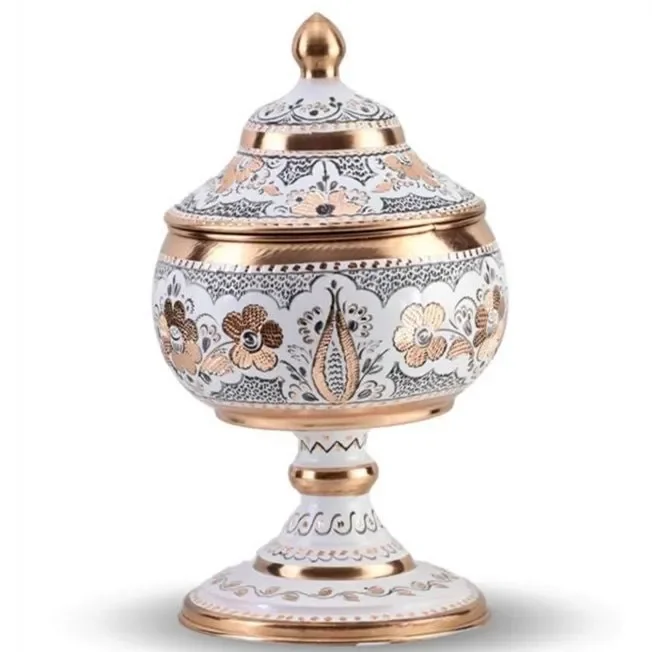 

New Turkish Red Copper Handmade Carved Enamel Large Sucrier Sugar Bowl Is Both Practical and Furnishings & Decoration