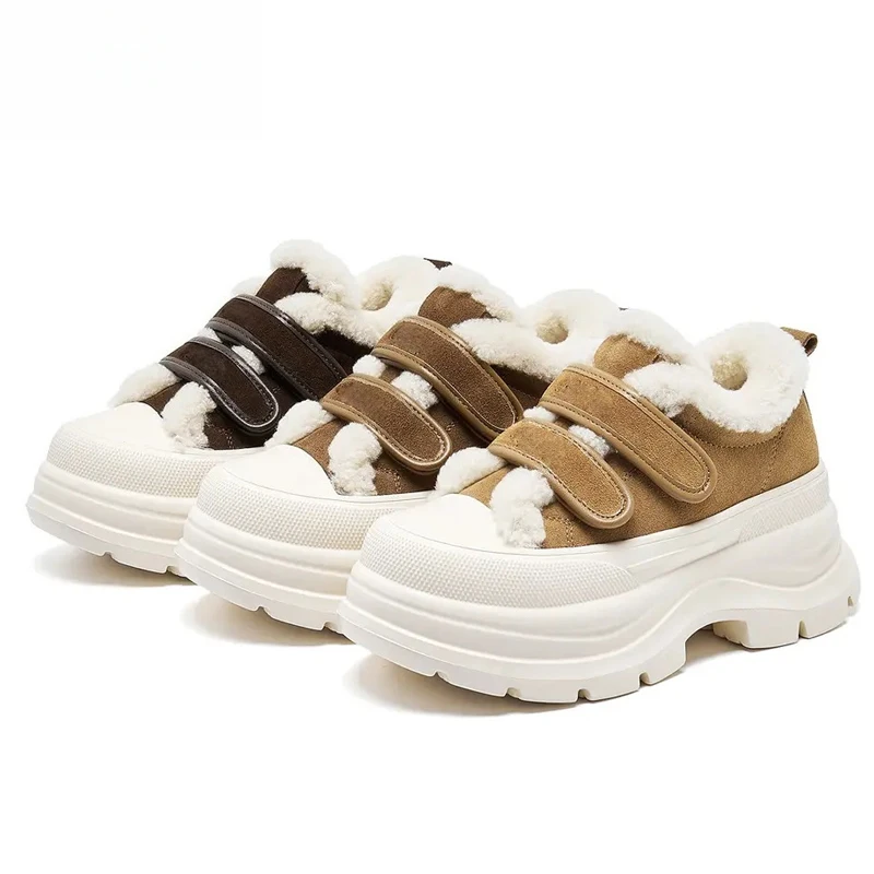 

Зимние женские флисовые кроссовки, модные ботинки, увеличивающие рост на толстой подошве, утепленная теплая хлопковая обувь, плюшевые зимние сапоги на платформе