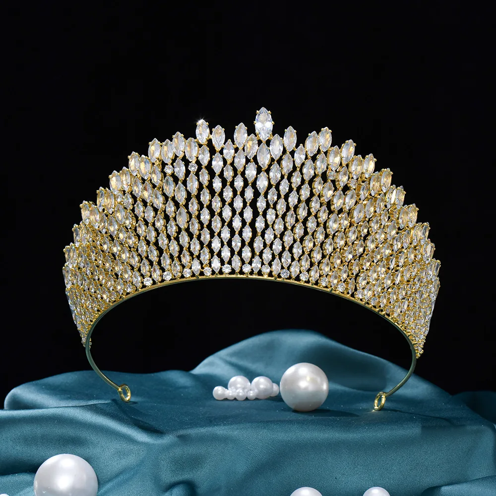 Women's Crowns Tiaras For Wedding Bride Hair Accessories Zirconia CZ Big Crown For Queen Miss Universe Bridal Tiara Headdress