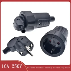 Conector de receptáculo de montaje macho y hembra, cable de alimentación Schuko de 250V, 16A, francés, ruso, coreano, Alemán, Europeo