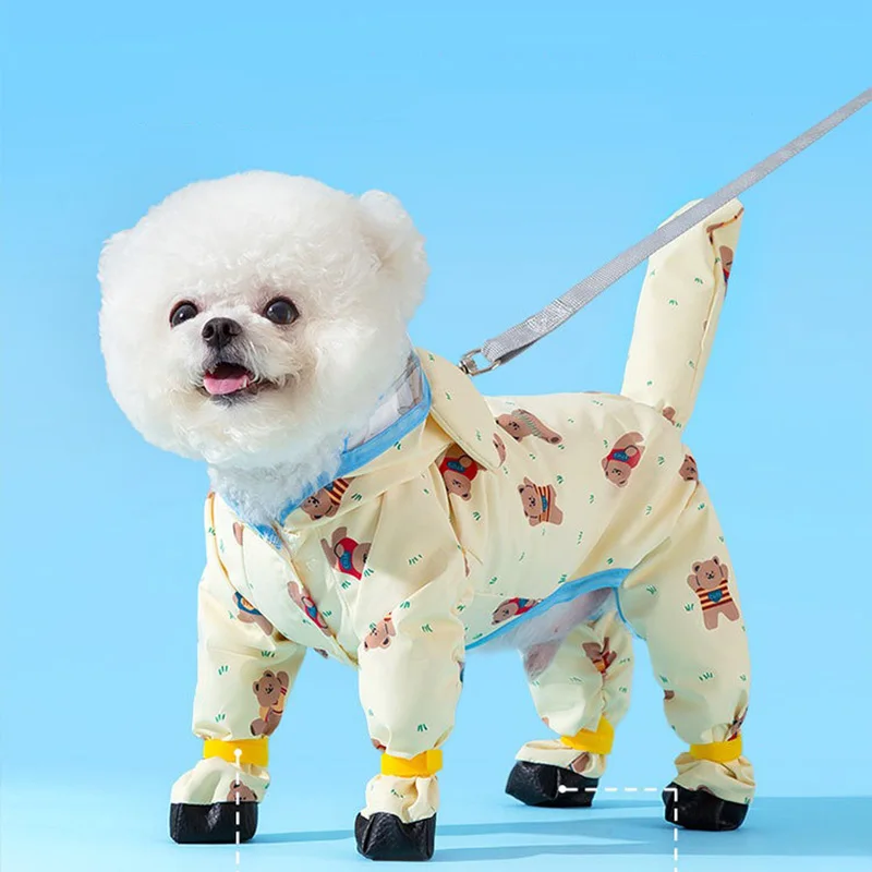 Pet Waterproof Clothes Summer Dog Raincoat Full Print Bear Four Legs All Inclusive Rain Poncho Teddy Cute Clothes