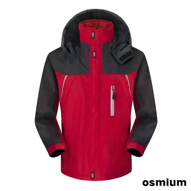 Mens Red Outerwear Clothes Winter Velvet Thick Cotton Outdoor Hooded Parkas Men Casual Loose Cotton-padded Coat Hiking Jacket