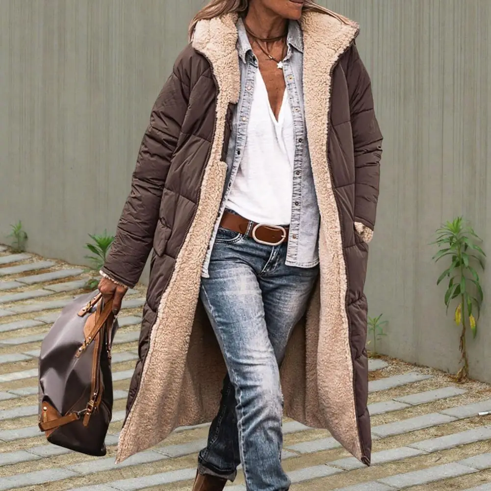 

Женская длинная зимняя куртка с капюшоном, пуховик, женское зимнее пальто с капюшоном, боковыми карманами, двусторонняя, тонкая куртка