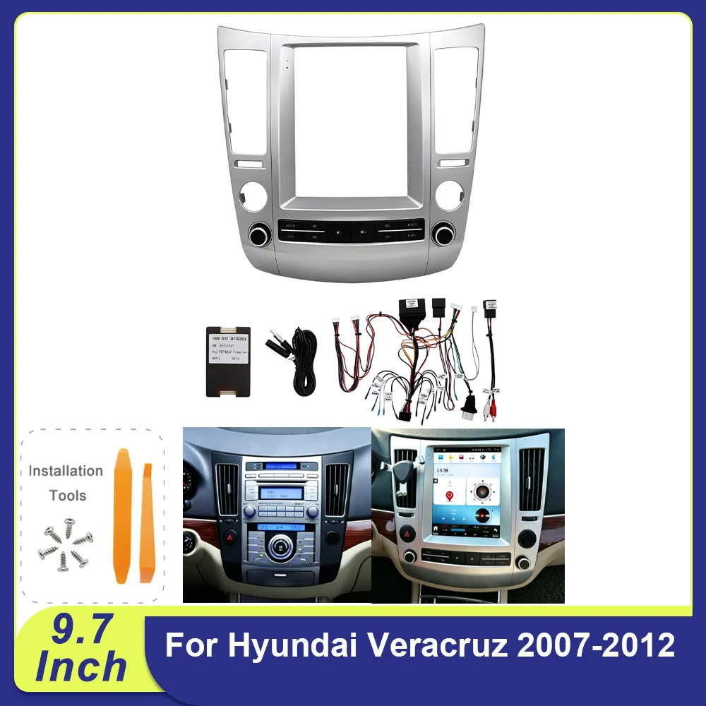 For Hyundai Veracruz 2007-2012 9.7" Vertical Screen Android Car Stereo Fascia Frame Dashboard Panel & Wiring Harness Adapter Kit