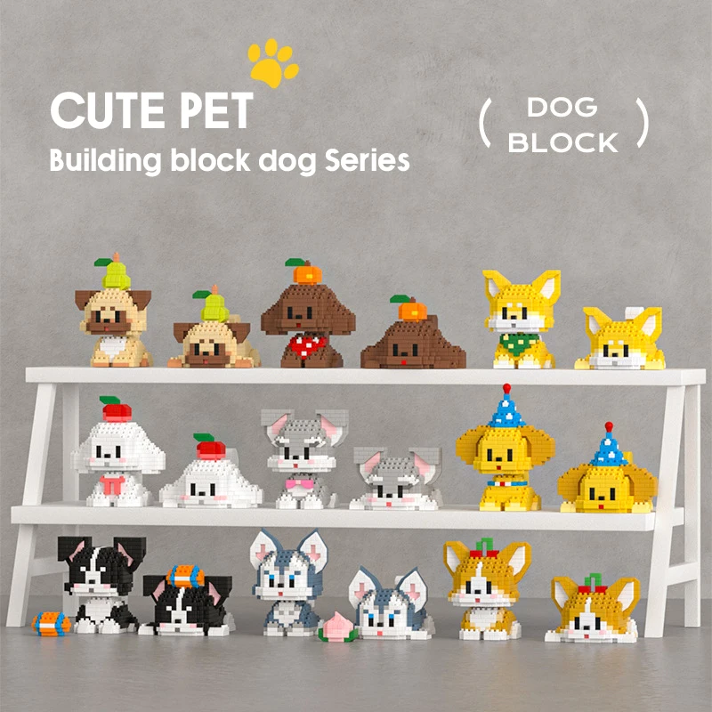 Cute Pet Dog Model Building Block Shake Head Kids Mini City Cartoon Animal Diamond Bricks Educational Toys for Children Adults