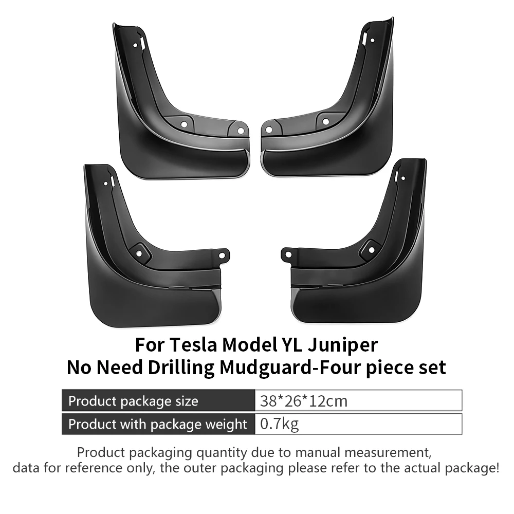 Hidden Mud Flaps for Tesla Model YL Juniper, No Drilling, Matte Black Wheel Splash Guards, Exterior Protective Accessories