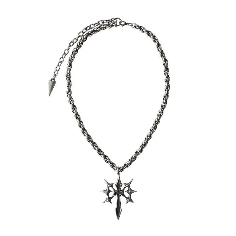 Gothic Punk Style Heavy Duty Irregular Thorn Cross Necklace Unique Edgy Subculture Jewelry For Men Women Vintage Streetwear Part