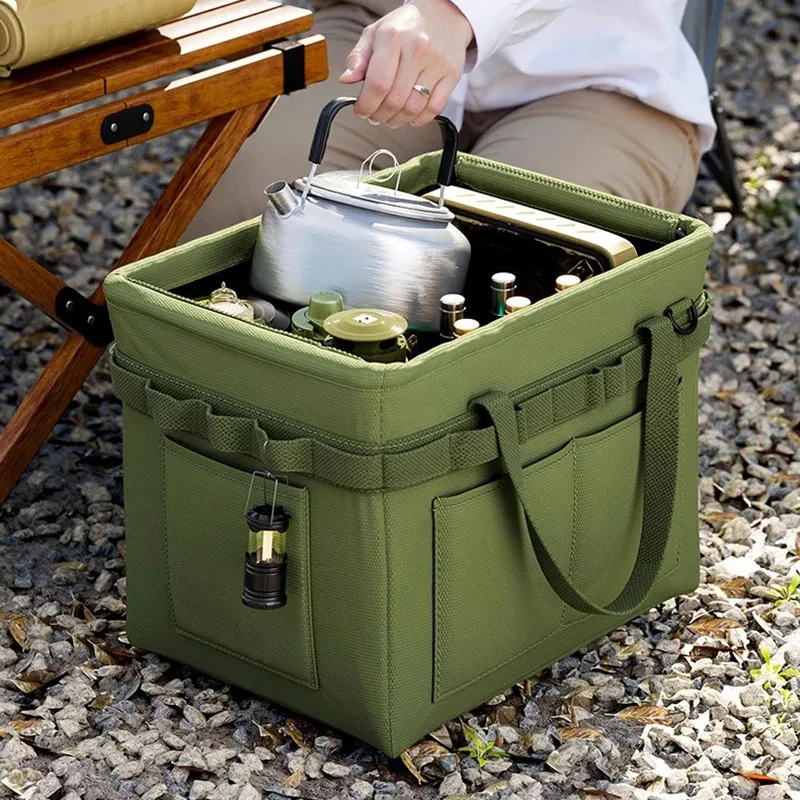 Heavy-Duty Foldable Tool Bag with Side Pocket, Large Capacity Oxford Fabric Organizer for Camping, Car Repair, Construction Work