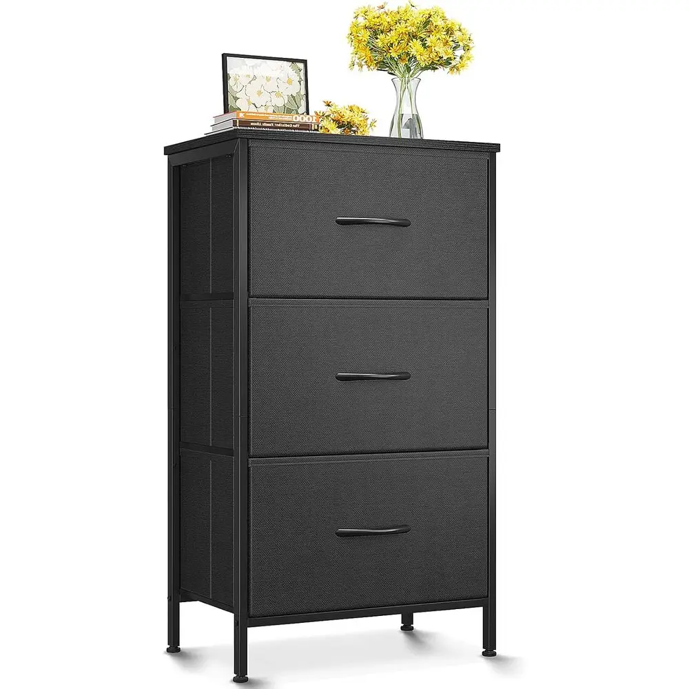 

Small Dressers Chest, Nightstand, End Table, Living Room, Closet Dresser with 3 Storage Drawers Organizer Clothes, Black