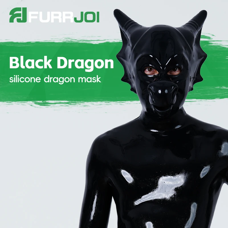 

Furrjoi силиконовая маска черного дракона для костюмов для косплея, пушистые колготки, обновленный латексный головной убор, капюшон на Хэллоуин, мягкая маска
