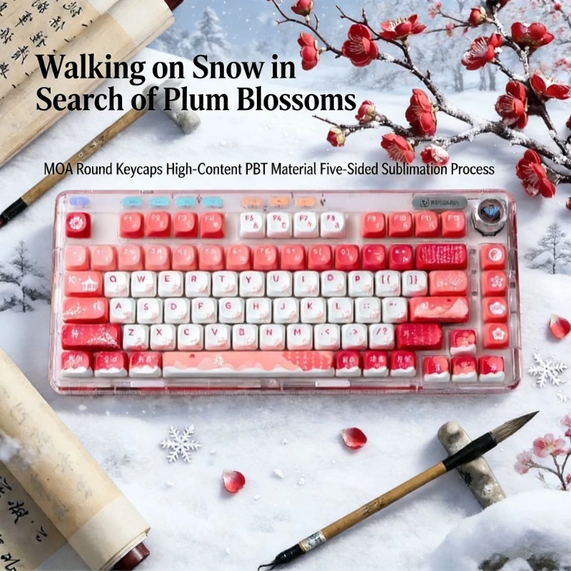 

Набор кастомных PBT-кейкапов Snow Hunting Plum с сублимационной печатью, профиль MOA, для переключателей Cherry MX, красные, новогодний подарок