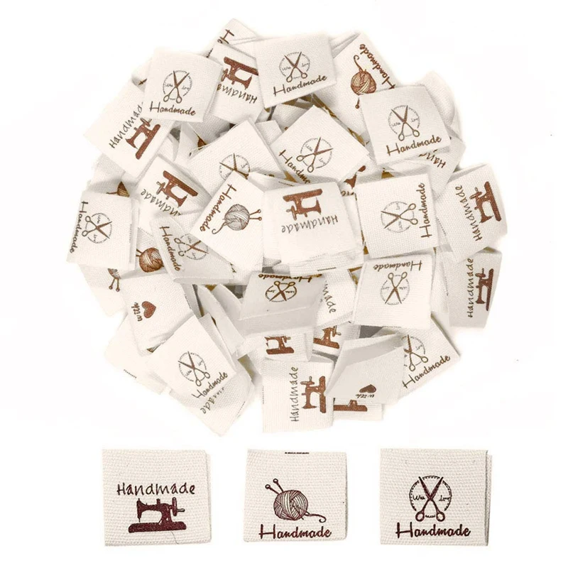 150Pcs Handmade Sew-on Woven Cloth Labels Sewing Crafting Fabric Tags for Clothes Dolls Hats Shoes Sewing Crafts DIY