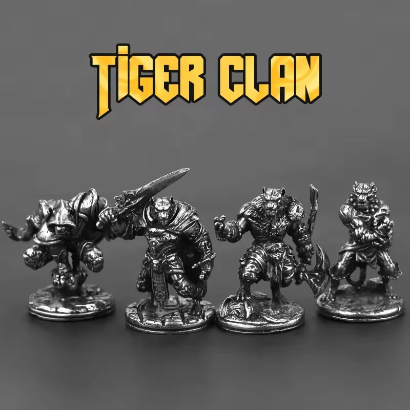 Metal Tiger Warrior Soldier Action Figure, Painted Miniature Model, Board Game Pieces, Desktop Car Interior Ornament Accessories