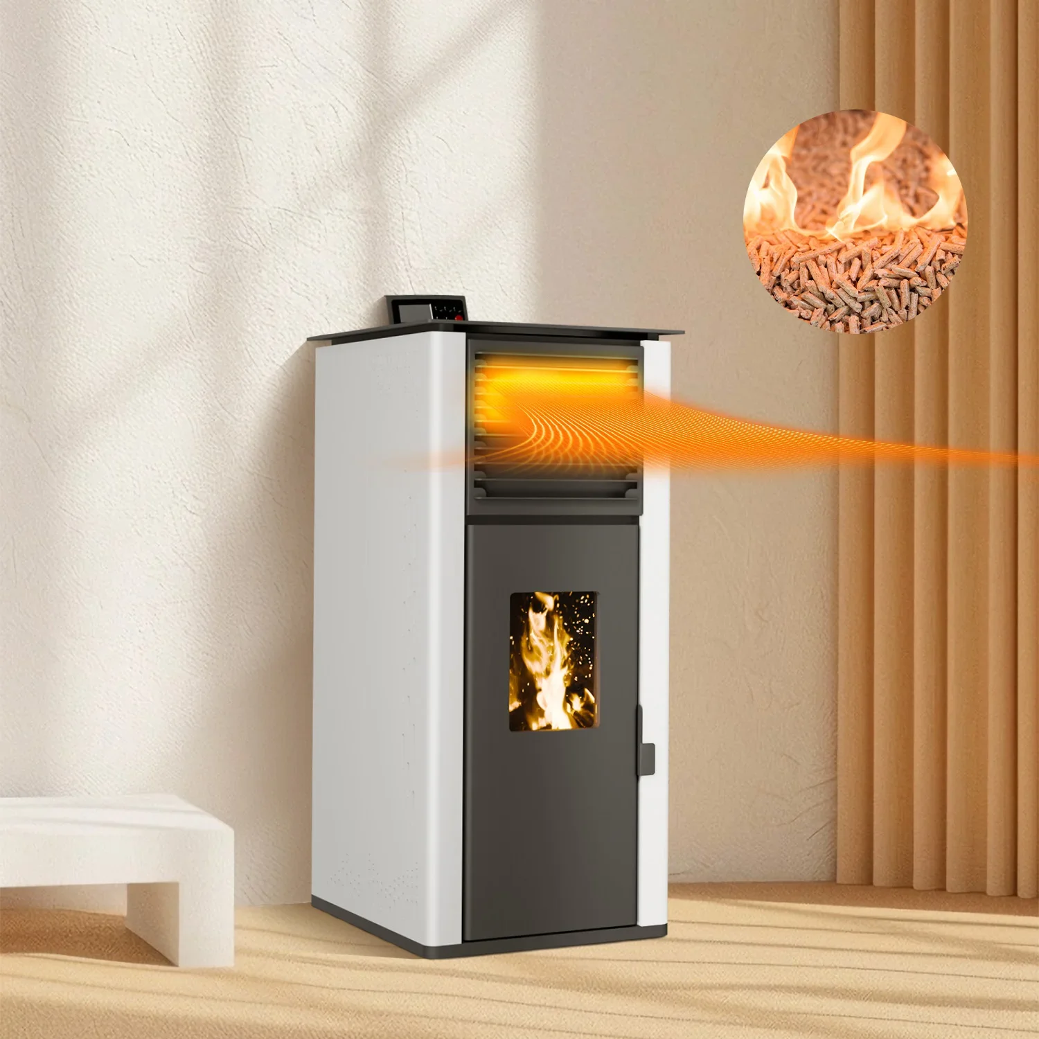 Modern Touch-Screen Interface Carbon-Neutral Wood-Burning Pellet Stove for Villas Dual-Fuel Compatibility Freestanding
