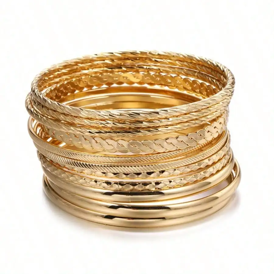 Gold Tone Boho Stackable Bangle Set Bohemian Stackable Bracelets For Women Vintage Inspired Cuff Bangle Set Ideal For Summer Vacation And Outdoor Music Festivals