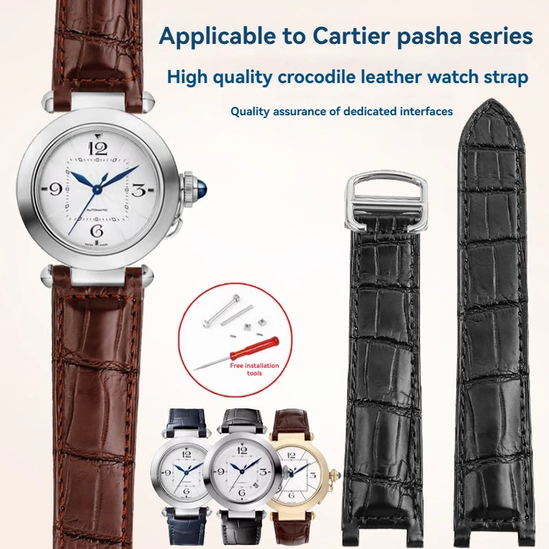 

Ремешок для часов из телячьей кожи Crocodile, вогнутый, коричневый/черный, 18*10 мм, 20*12 мм, 21*15 мм, с раскладывающейся застежкой, для Cartier PASHA WSPA0009