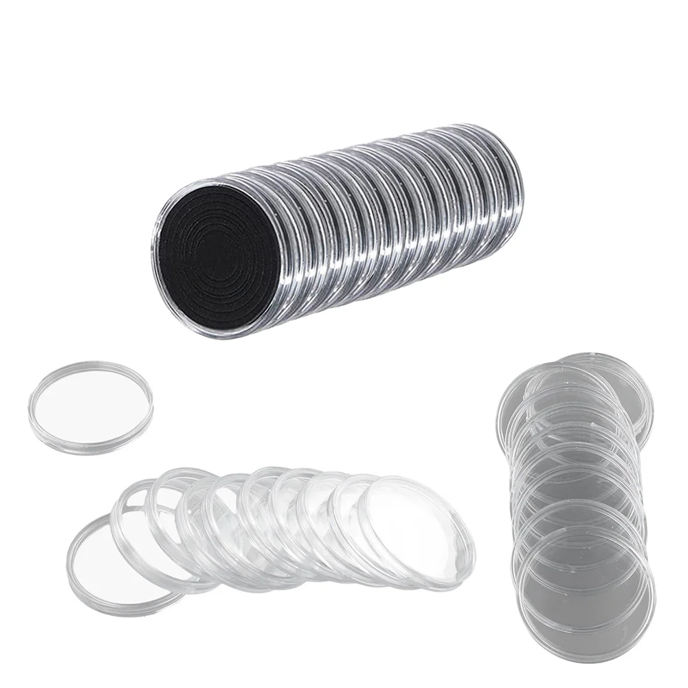 40Pc Clear Coin Capsule Holder For 16/20/25/27/30/33/38/46mm Coin Protector Coin Capsules Storage Box Case W/Adjustable Gaskets