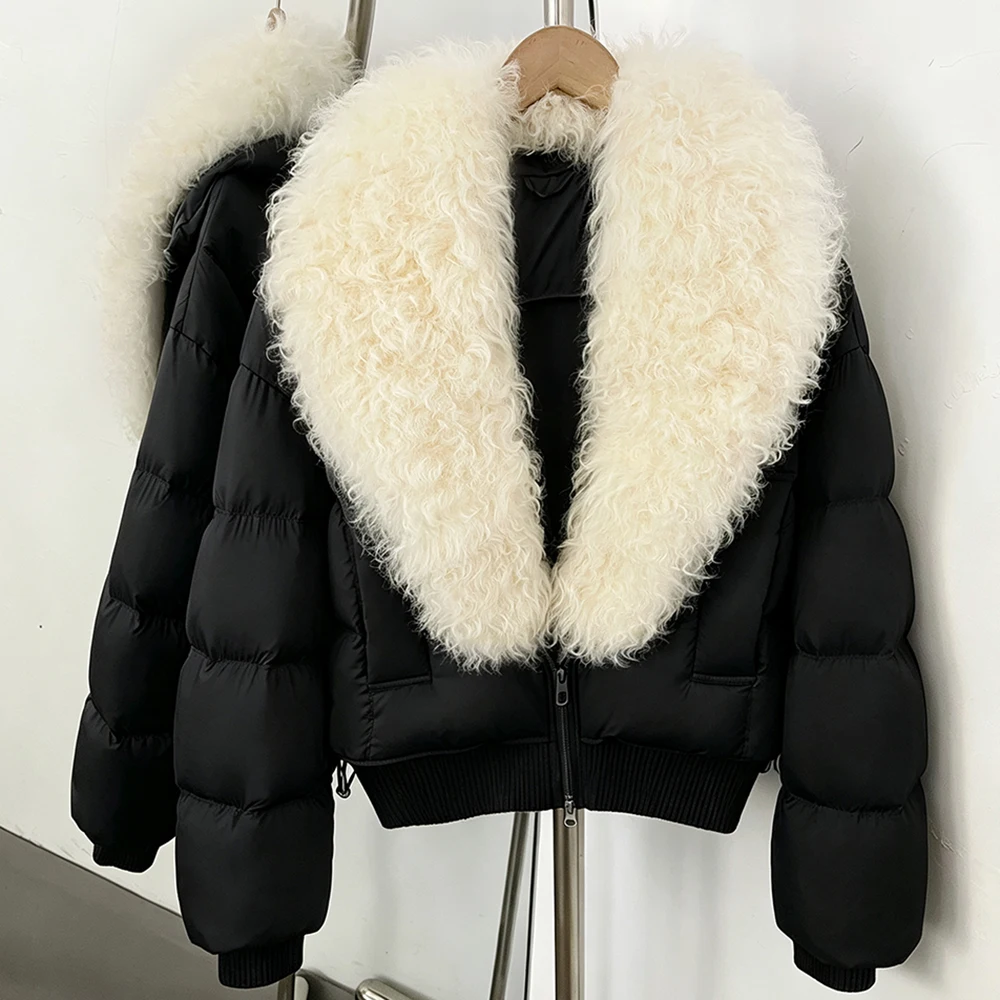 OFTBUY Women's Natural Fur Duck Down Puffer Jacket Full Zipper Casual Insulated Winter Outerwear Urban Style Cold Weather Coat