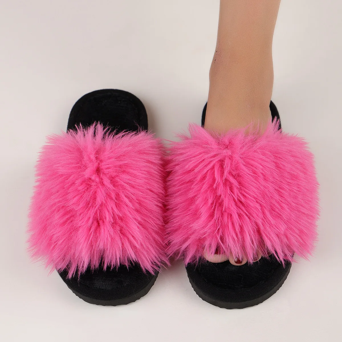 New Sexy Fur Slippers Women's Home Light Flip Flops Spring Autumn Open Toe Plush Carpet Flat Shoes Winter Outdoor Slides