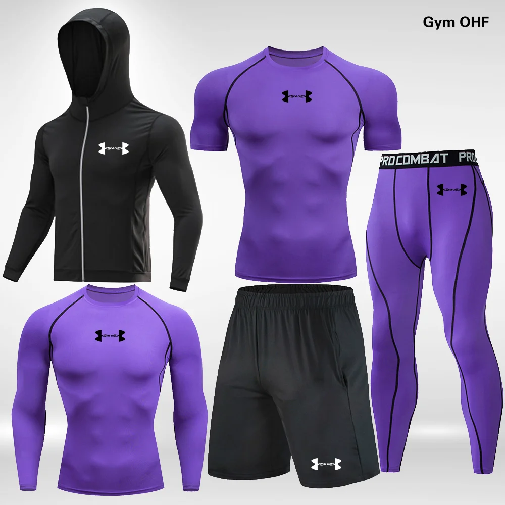 Compression Suit Men Runnung Fitness Gym OHF Sport Sets Tights Training Quick-Dry MMA Rashguard Tracksuit Man Sportswear