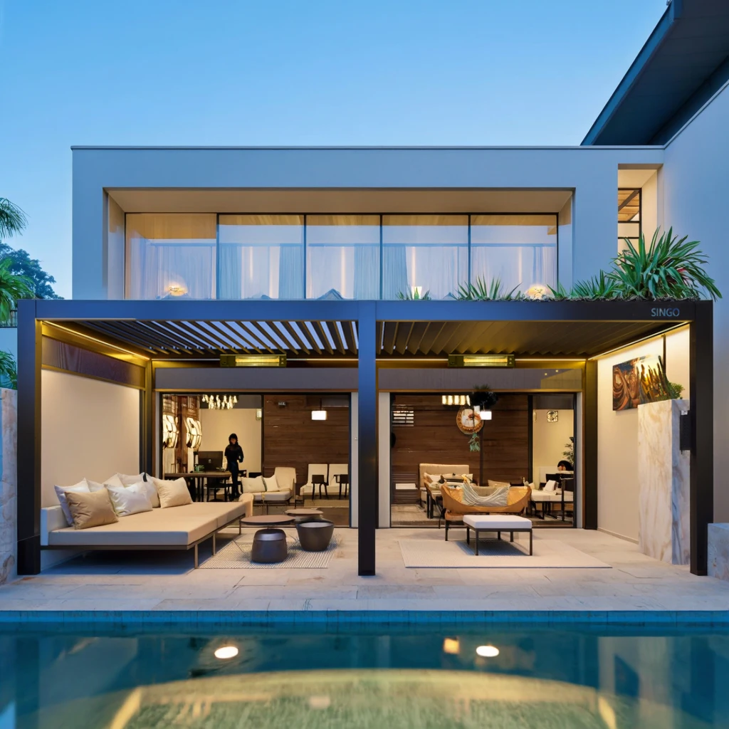 Wall Mounted Bioclimatic Pergola Aluminium Louvered Roof Electric Adjustable Modern Garden Terrace Canopy