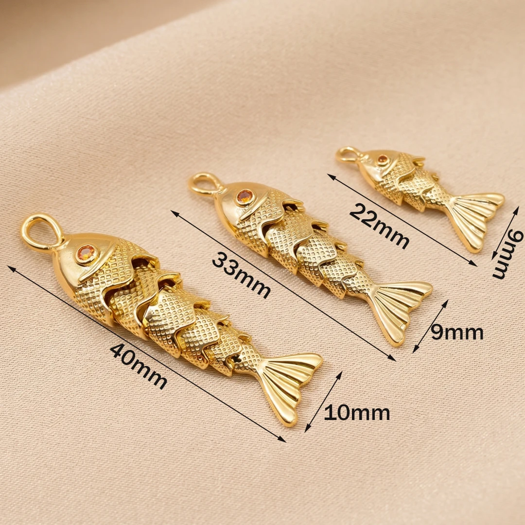 2pcs 18K Gold Brass Ocean Jewelry Pendants Multicolor Fish Animal Movable Cubic Zirconia Charms For DIY Necklace Making view 6