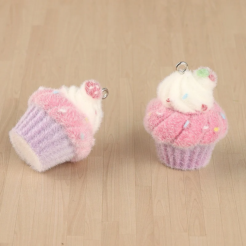 Winter style 30pcs/lot color Flocking effect cartoon Ice cream shape resin dolls beads diy jewelry garment accessory