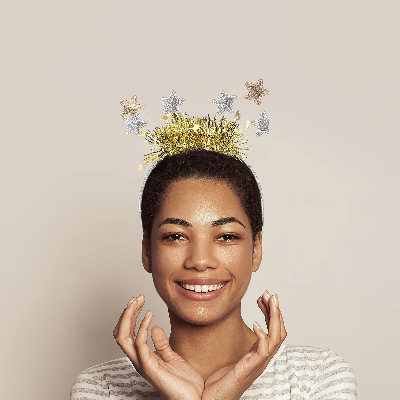 

2Pcs Glitter Star Headband Christmas Hairband for Holiday Party New Year Eve Celebration Gold Sequins Headpiece Kids Adults Wear