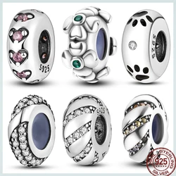 Shiny Zircon Round Beads 925 Sterling Silver Pendant For 3MM Original Bracelet Diy Jewelry Gift Birthday Anniversary