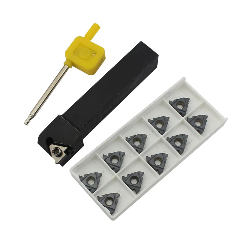 

1 шт. держатель инструмента для резьбы + 1 шт. гаечный ключ T15 + 10 шт. 16ER твердосплавные вставки токарный станок набор инструментов для токарной обработки резьбы для нержавеющей стали и стали