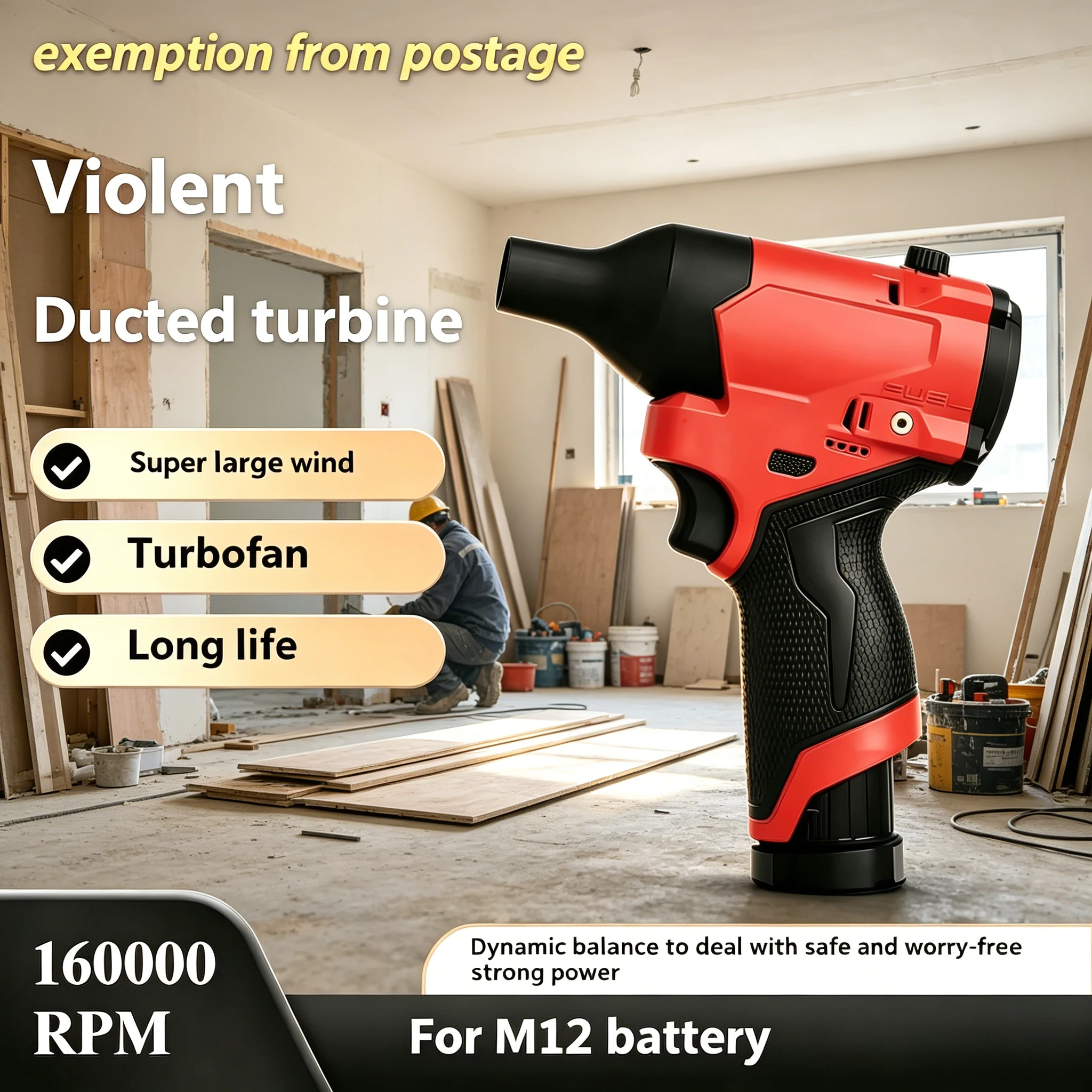 

160000 RPM Turbo Violent Fan, Brushless Motor Cordless Blower for Milwaukee M12, High-Speed Portable Air Duster car wash gun
