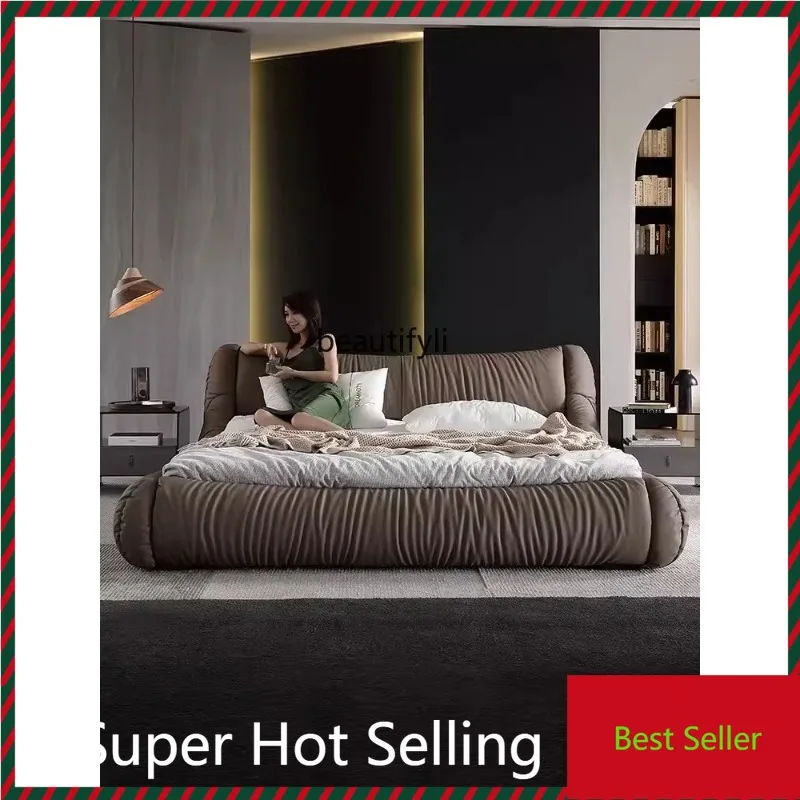 

QQ132 Tatami Floor Modern Minimalist Master Bedroom Italian Light Luxury Italian Minimalist Leather Bed Deck Trundle Bed