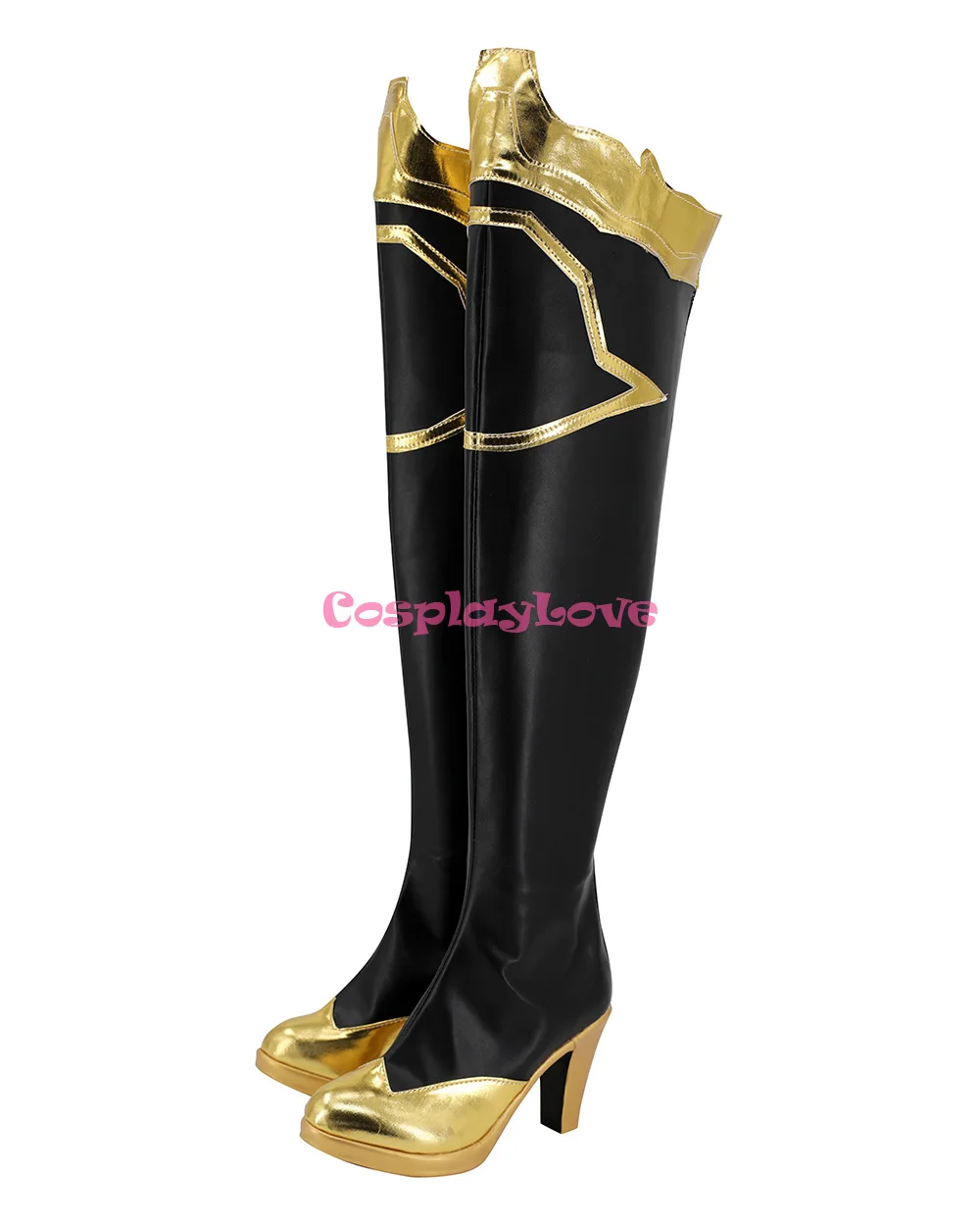 CosplayLove LOL Gioco The Righteous Kayle Nero Coslay Scarpe Stivali lunghi in pelle realizzati su misura