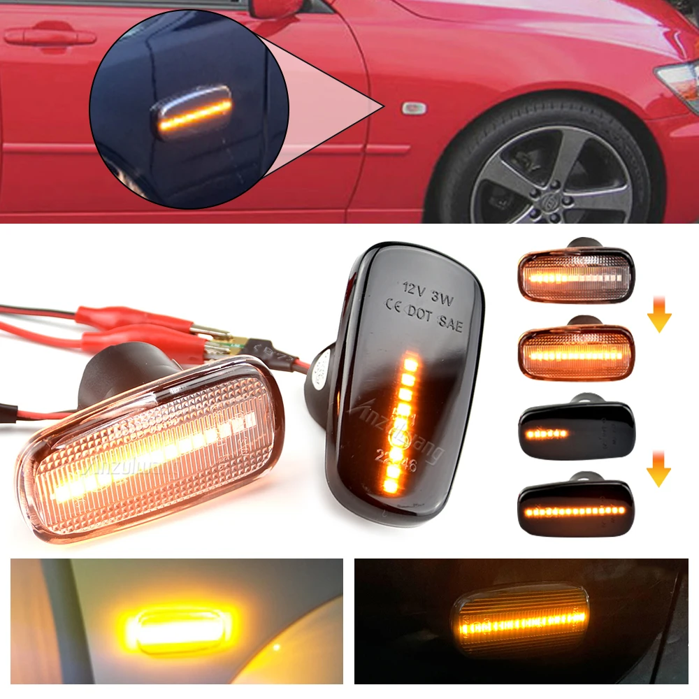 2X Dynamic Amber Led Side Marker Light For Lexus LX470 98-07 Toyota Land Cruiser 100 Prado 90 Series FJ Hilux Turn Signal Lamps