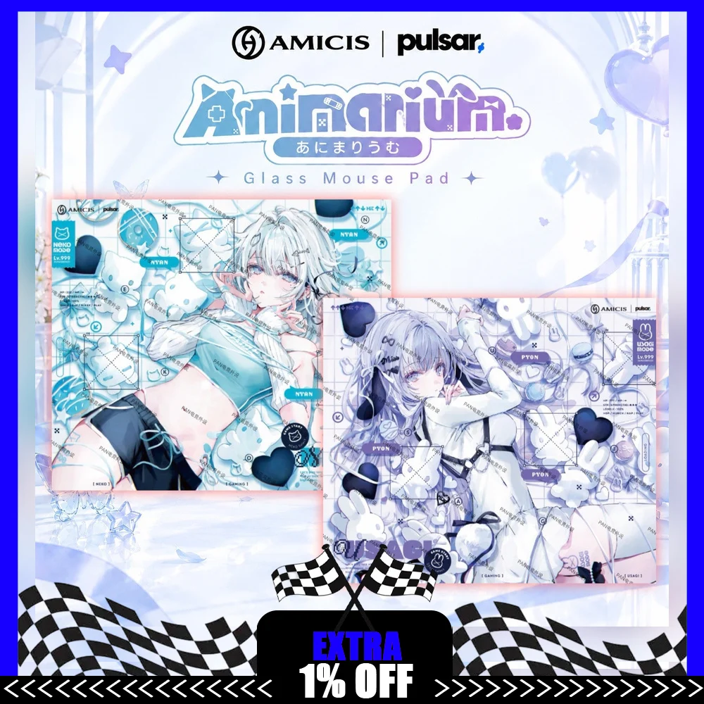 AMICIS x Pulsar Superglide V3 Animarium NEKO Tempered Glass Mouse Pad 490x420mm Gaming Desk Mat for FPS Esports Gamer Accessory