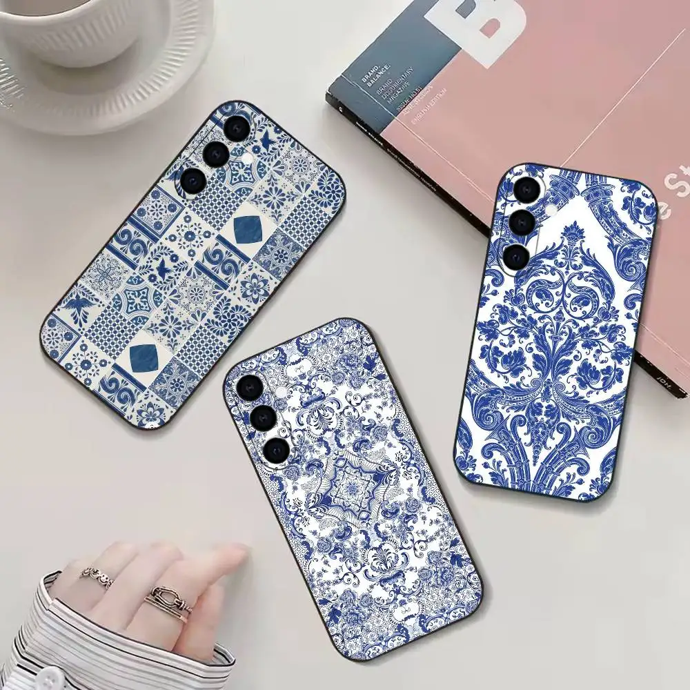 ceramic glazed tile Phone Case For Samsung Galaxy A91,80,73,72 ,71,53,52,32 ,31,22,21s,20,Soft Black Case