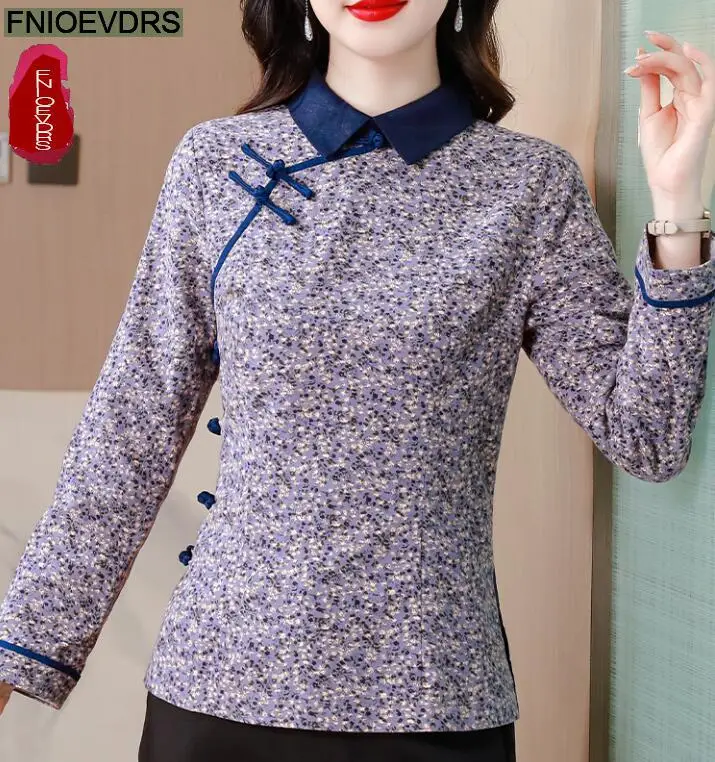 S-4XL New Year Basic Shirt 2023 Women Elegant Office Lady Casual Button Shirts Floral Print Retro Vintage Tops Blouses