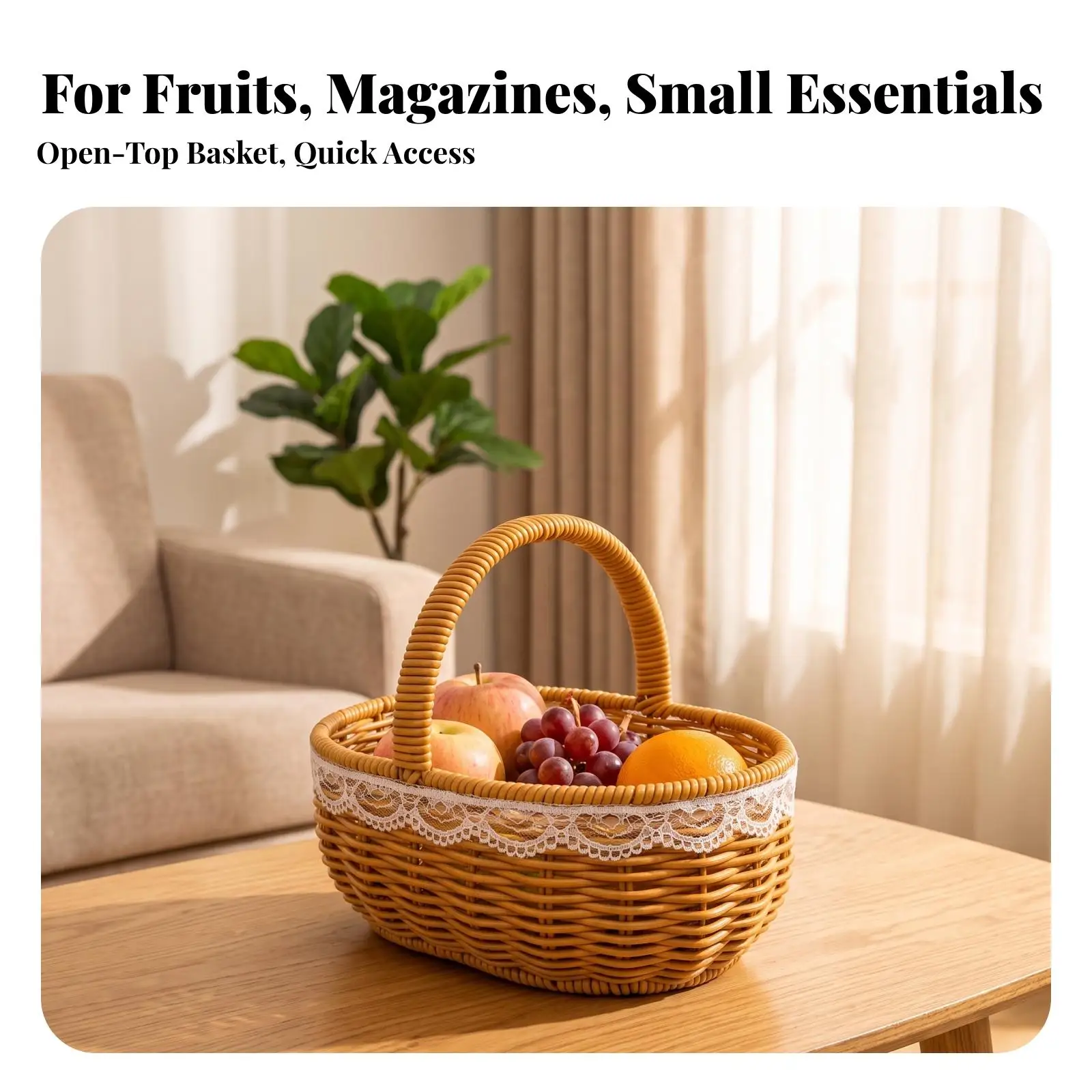 Decorative Kitchen Basket Hand Woven Natural Brown for Organizing Household Items and Small Essentials