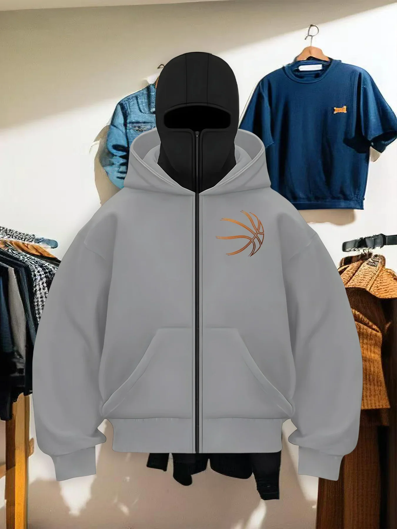 Autumn and winter hooded warm hoodies for men and women, featuring basketball pattern prints that are trendy and exquisite